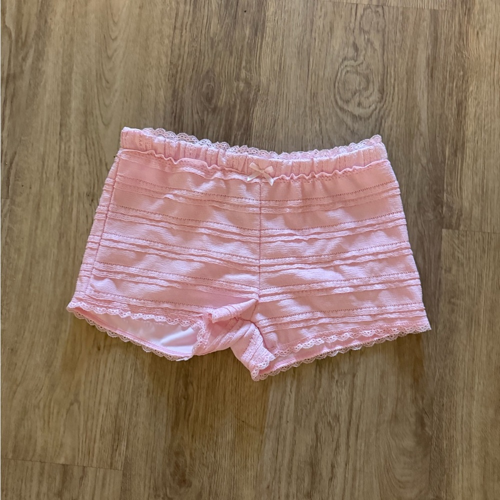 Better Together Pink Lace-Trim Knit Shorts